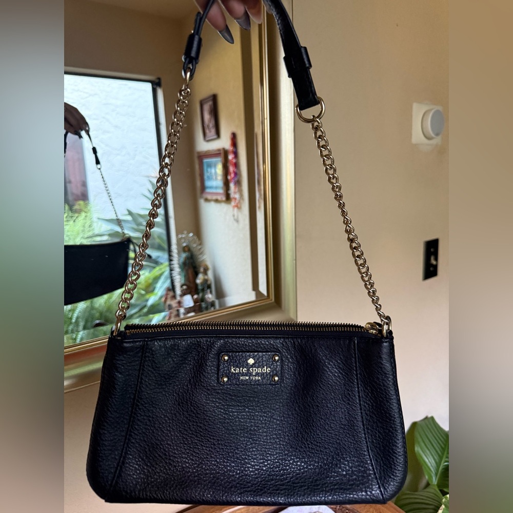 kate spade Black Leather Shoulder Bag with Gold Chain Strap